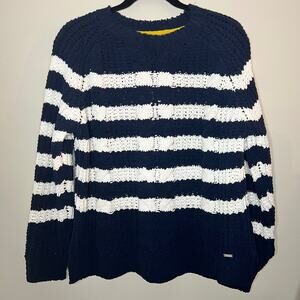 Joules navy white stripe pull over round neck sweater very soft Size 10